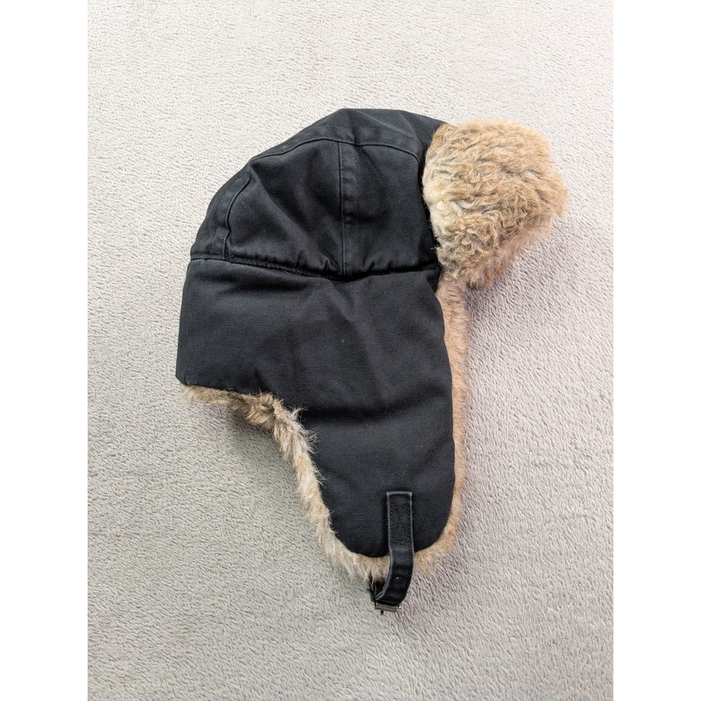 Carhartt Mens Black Duck Canvas Trapper Hat Faux Fur Aviator Cap 100141 001 M/L